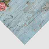 Rustieke Roze Bloemen op Blauwe Houten Muur Decoup Tissuepapier (Detail)