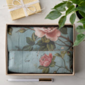 Rustieke Roze Bloemen op Blauwe Houten Muur Decoup Tissuepapier (Geschenk)