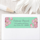 Rustieke Roze Bloemen op Mint Groene Burlap Etiket (Insitu)