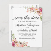 Rustieke Roze Bloemen Save the Date Briefkaarten (Voorkant / Achterkant)