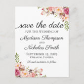 Rustieke Roze Bloemen Save the Date Briefkaarten (Voorkant)