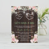 Rustieke roze bloemen slingerlichtjes hout I DO BB Kaart (Staand voorkant)