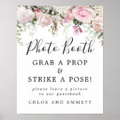 Rustieke roze bloemen trouwfoto booth bord poster (Voorkant)