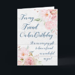 Rustieke Roze Bloemen Vriend Verjaardag Kaart<br><div class="desc">Verjaardagskaart voor vriend met  roze waterverf en doordachte vers.</div>