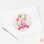 Rustieke Roze Bloemen Waterverf Happy Birthday Ronde Sticker (Envelop)