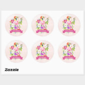 Rustieke Roze Bloemen Waterverf Happy Birthday Ronde Sticker (Vel)