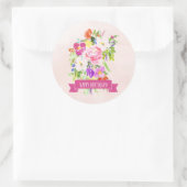 Rustieke Roze Bloemen Waterverf Happy Birthday Ronde Sticker (Tas)