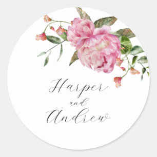 Rustieke roze bloemenbruiloft gunst ronde sticker