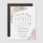 Rustieke Roze Bloemenkalender Bruiloft Save the Da Magnetische Uitnodiging (Voorkant / Achterkant)