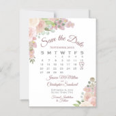 Rustieke Roze Bloemenkalender Bruiloft Save the Da Magnetische Uitnodiging (Voorkant)