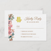 Rustieke roze bloemenkrans Chinese bruiloft RSVP Kaartje (Voorkant / Achterkant)