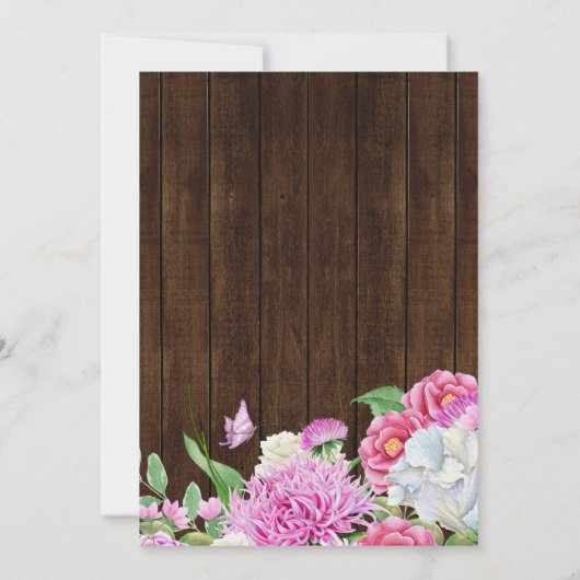 Rustieke roze bloemenslingers bruiloft kaart (Achterkant)