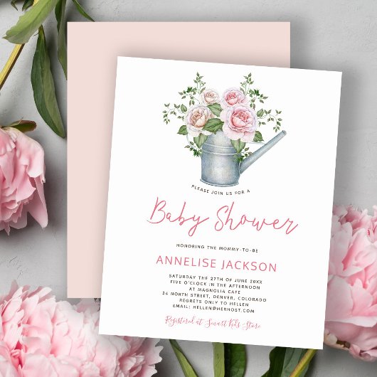 Rustieke roze bloemige babymeisje BUDGET shower ui
