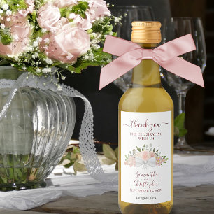 Rustieke Roze Bloemige Elegante Trouw Trouwkaart M Wijn Etiket