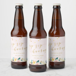 Rustieke Roze Bloemige Sip Sip Hooray Bruiloft Bier Etiket
