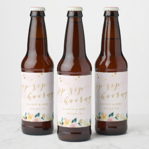 Rustieke Roze Bloemige Sip Sip Hooray Bruiloft Bier Etiket