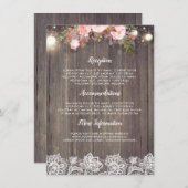 Rustieke roze bloemige trouwinformatie gast informatiekaartje (Voorkant / Achterkant)