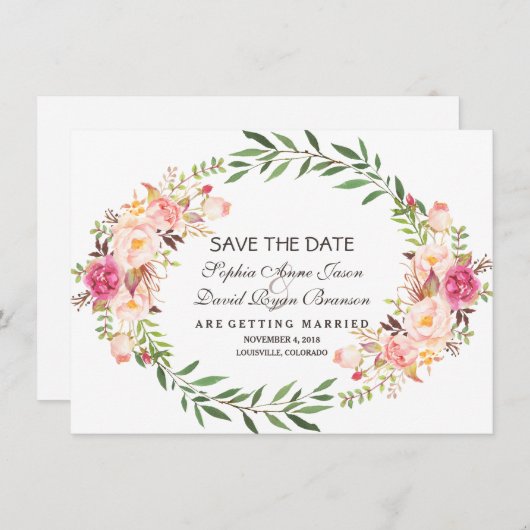 Rustieke roze bloesem bloesem bewaar de datum save the date (Voorkant / Achterkant)