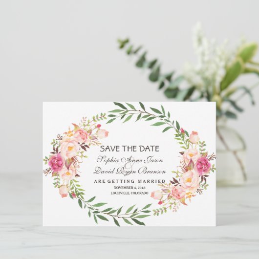 Rustieke roze bloesem bloesem bewaar de datum save the date (Staand voorkant)