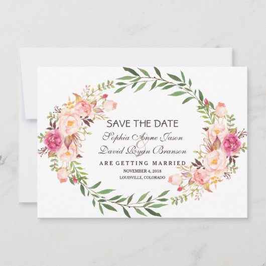 Rustieke roze bloesem bloesem bewaar de datum save the date (Voorkant)