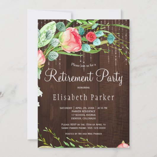 Rustieke roze blos tuin rozen pensioenfeest kaart (Voorkant)