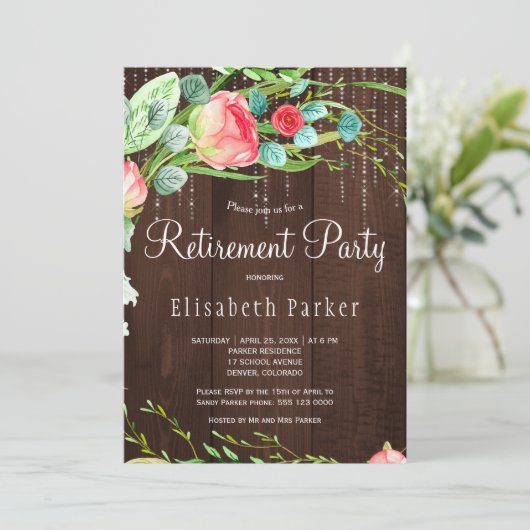 Rustieke roze blos tuin rozen pensioenfeest kaart (Staand voorkant)