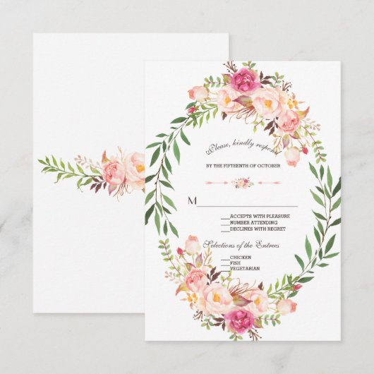 Rustieke Roze Blush Bloem Bloom Wedding RSVP (Voorkant / Achterkant)