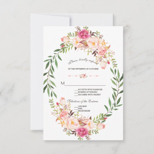 Rustieke Roze Blush Bloem Bloom Wedding RSVP Kaartje (Voorkant)