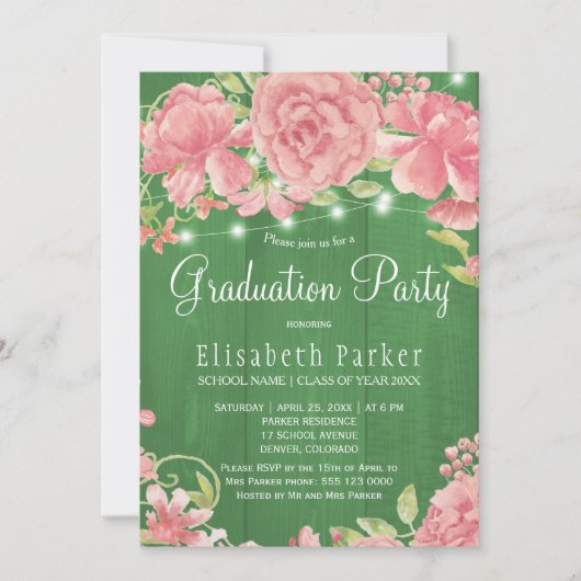 Rustieke roze blush pioenrozen FOTO afstudeerfeest Kaart (Voorkant)