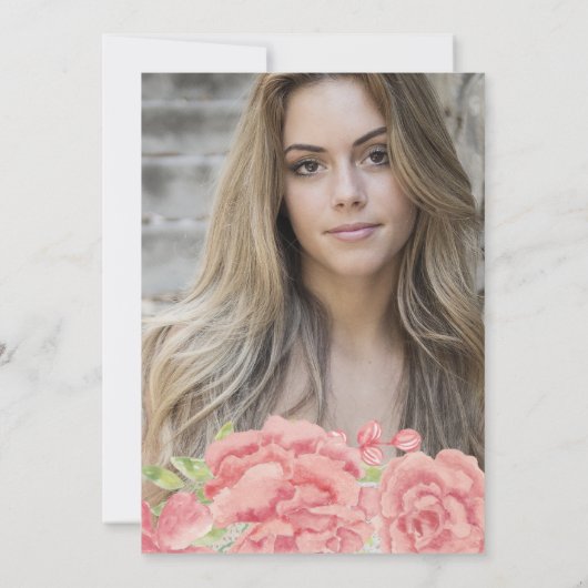 Rustieke roze blush pioenrozen FOTO afstudeerfeest Kaart (Achterkant)