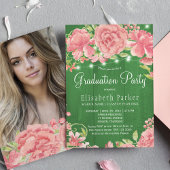 Rustieke roze blush pioenrozen FOTO afstudeerfeest Kaart