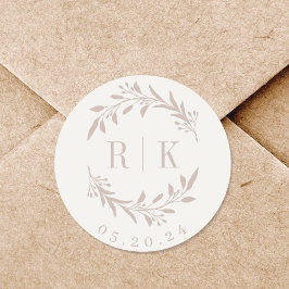 Rustieke roze botanische krans trouw monogram ronde sticker