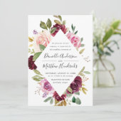 Rustieke Roze Bourgogne en Paarse Bloemen bruiloft Kaart (Staand voorkant)