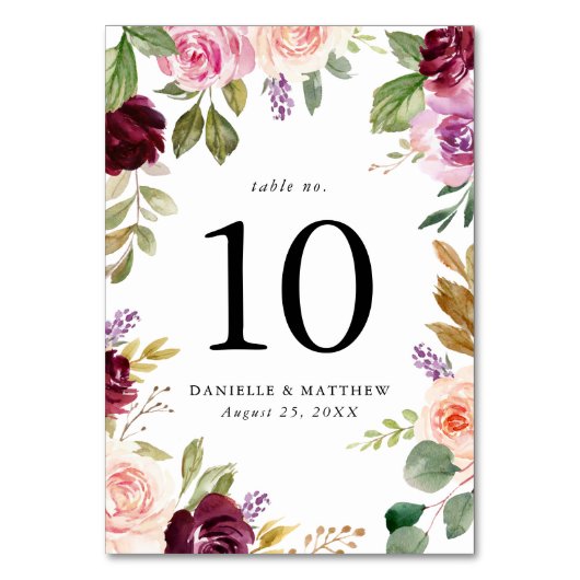 Rustieke Roze Bourgogne en Paarse Bloemen bruiloft Kaart (Achterkant)