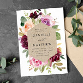 Rustieke Roze Bourgogne en Paarse Bloemen bruiloft Kaart
