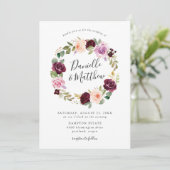 Rustieke Roze Bourgogne en Paarse Bloemen bruiloft Kaart (Staand voorkant)