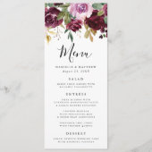 Rustieke Roze Bourgogne en Paarse Bloemen bruiloft Menu (Voorkant)