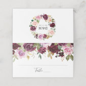 Rustieke Roze Bourgogne en Paarse Bloemen bruiloft Plaatskaartje (Buitenkant ongevouwen)