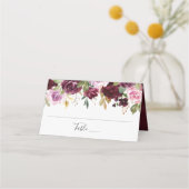 Rustieke Roze Bourgogne en Paarse Bloemen bruiloft Plaatskaartje (Voorkant)