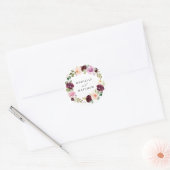 Rustieke Roze Bourgogne en Paarse Bloemen bruiloft Ronde Sticker (Envelop)
