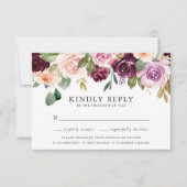 Rustieke Roze Bourgogne en Paarse Maaltijd Keuze RSVP Kaartje (Voorkant)