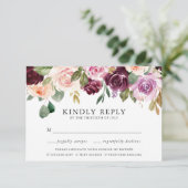 Rustieke Roze Bourgogne en Paarse Maaltijd Keuze RSVP Kaartje (Staand voorkant)