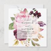 Rustieke Roze Bourgondië en Paarse Bloemen Kaart (Voorkant)