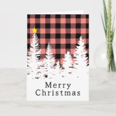 Rustieke Roze Buffalo Plaid Bos Kerstmis Kaart (Voorkant)