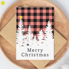 Rustieke Roze Buffalo Plaid Bos Kerstmis Kaart
