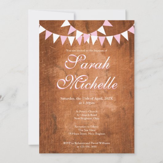 Rustieke  Roze Bunting Doop Doop Doop Kaart (Voorkant)