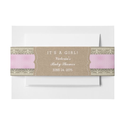 Rustieke Roze Burlap en Kant Uitnodigingen Wikkel (Voorkant Voorbeeld)