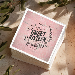 Rustieke Roze Cowgirl Bloemige Sweet Sixteen Feest Servet