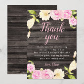 Rustieke Roze Crème Bloemen Verjaardag Bedankkaart (Voorkant / Achterkant)