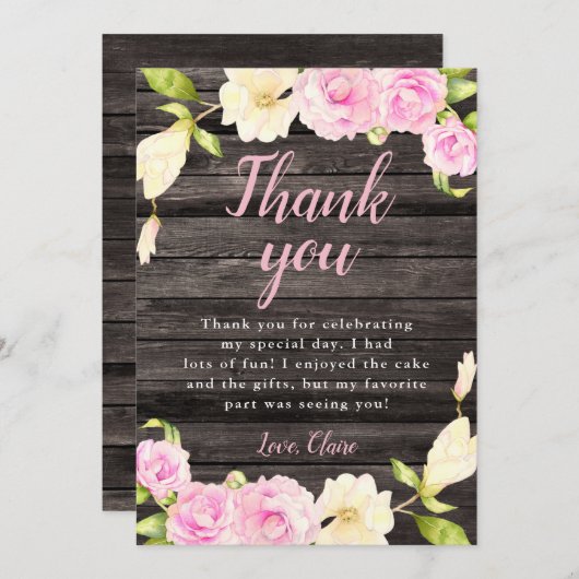 Rustieke Roze Crème Bloemen Verjaardag Bedankkaart (Voorkant / Achterkant)